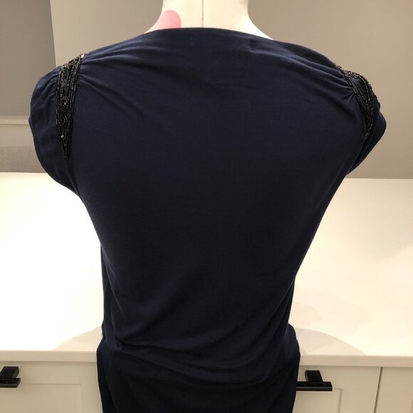 Design History Cowl Neck Cap Sleeve Beaded Sequin Detail Top Navy + Black Size S - Picture 7 of 11